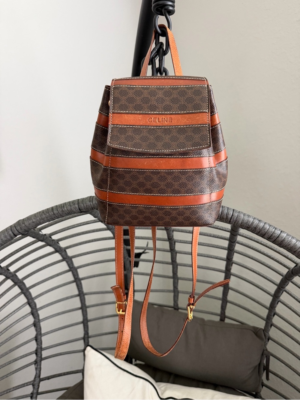 Celine Brown & Tan Striped Mini Backpack